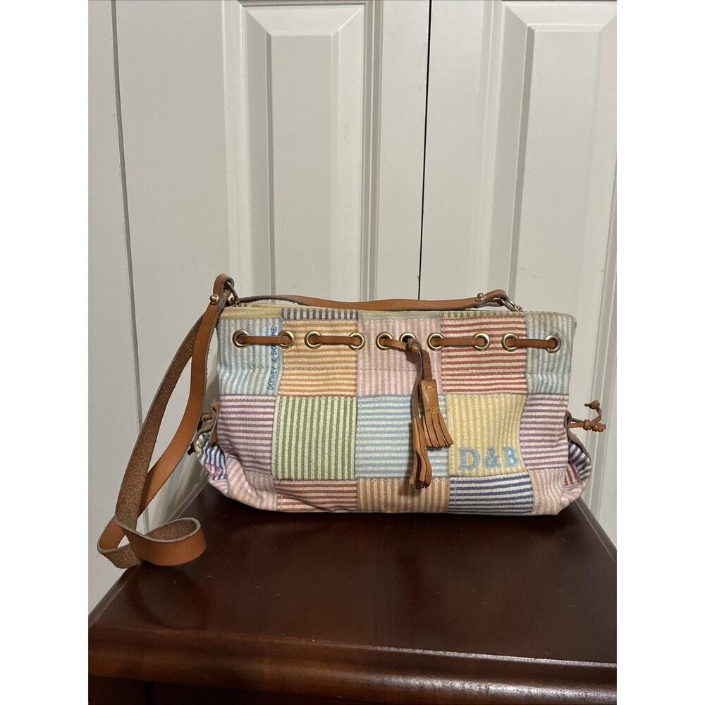 DOONEY & BOURKE Vintage Y2K Pastel Stripe Patchwork Tassel RARE Crossbody Bag